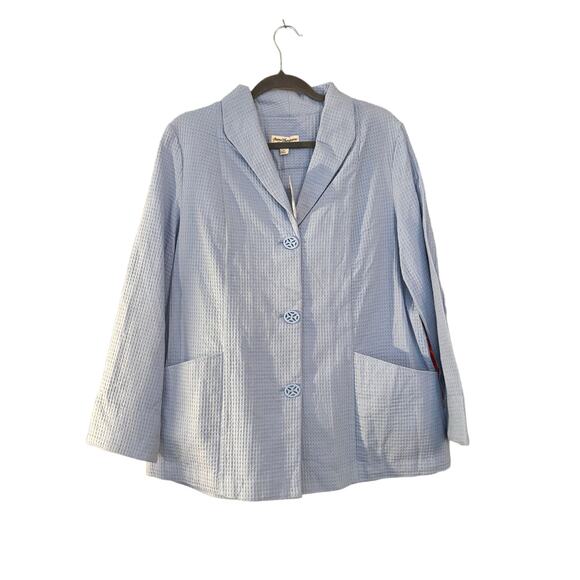 Norm Thomson Womans M Blazer Blue Waffle Knit Cotton 3 Button NWT Artsy Coastal - Picture 12 of 12